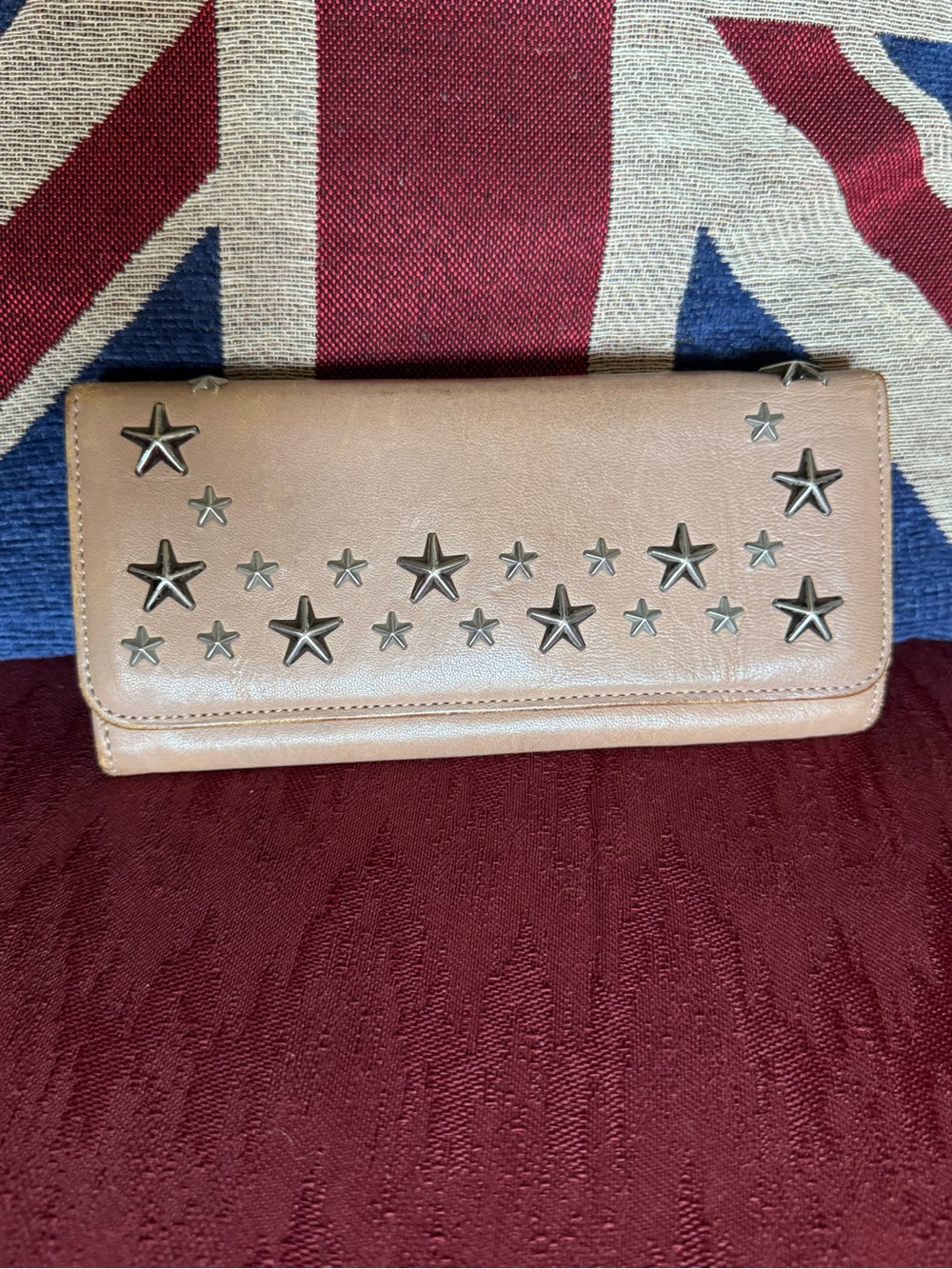 Jimmy Choo Pale Pink Leather Star-Embellished Continental Wallet Clutch
